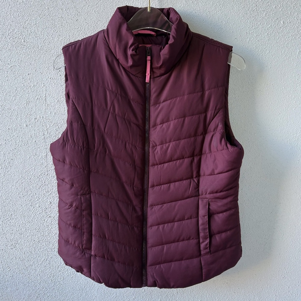 Aeropostale Women Size L Burgundy Zip Up Vest Pockets Hiking Outdoors Athleisure